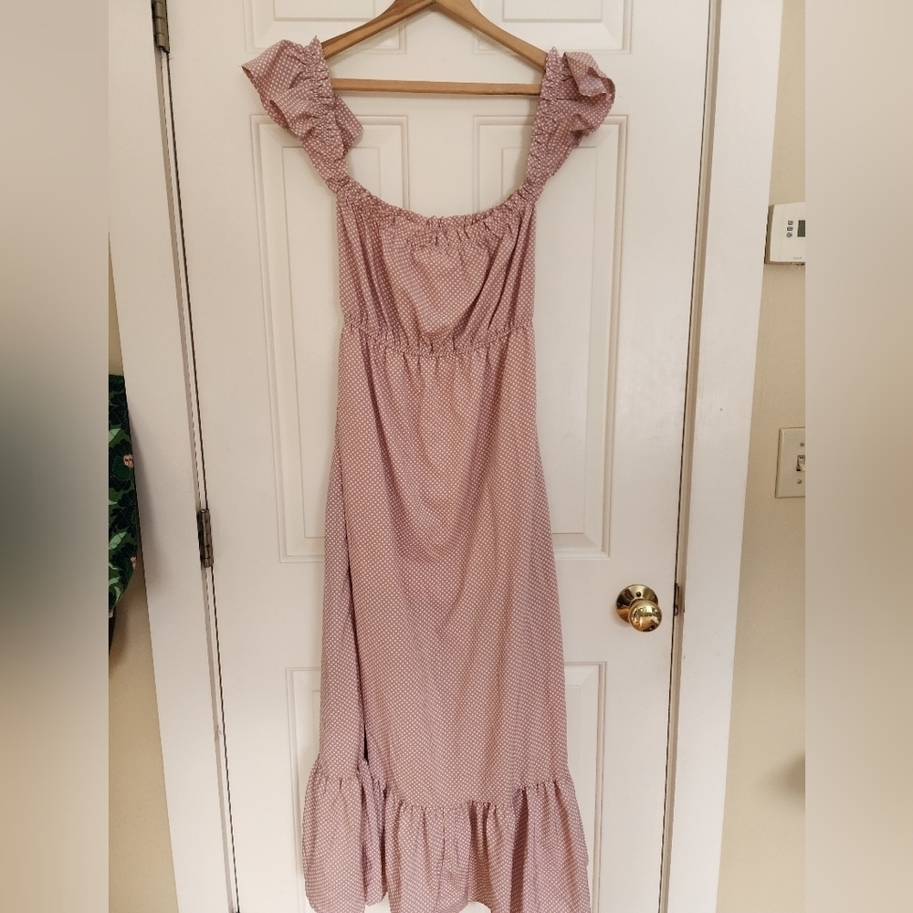 Showpo maxi dress blush polka dot off the shoulder peasant party romantic size 4 - Picture 7 of 12